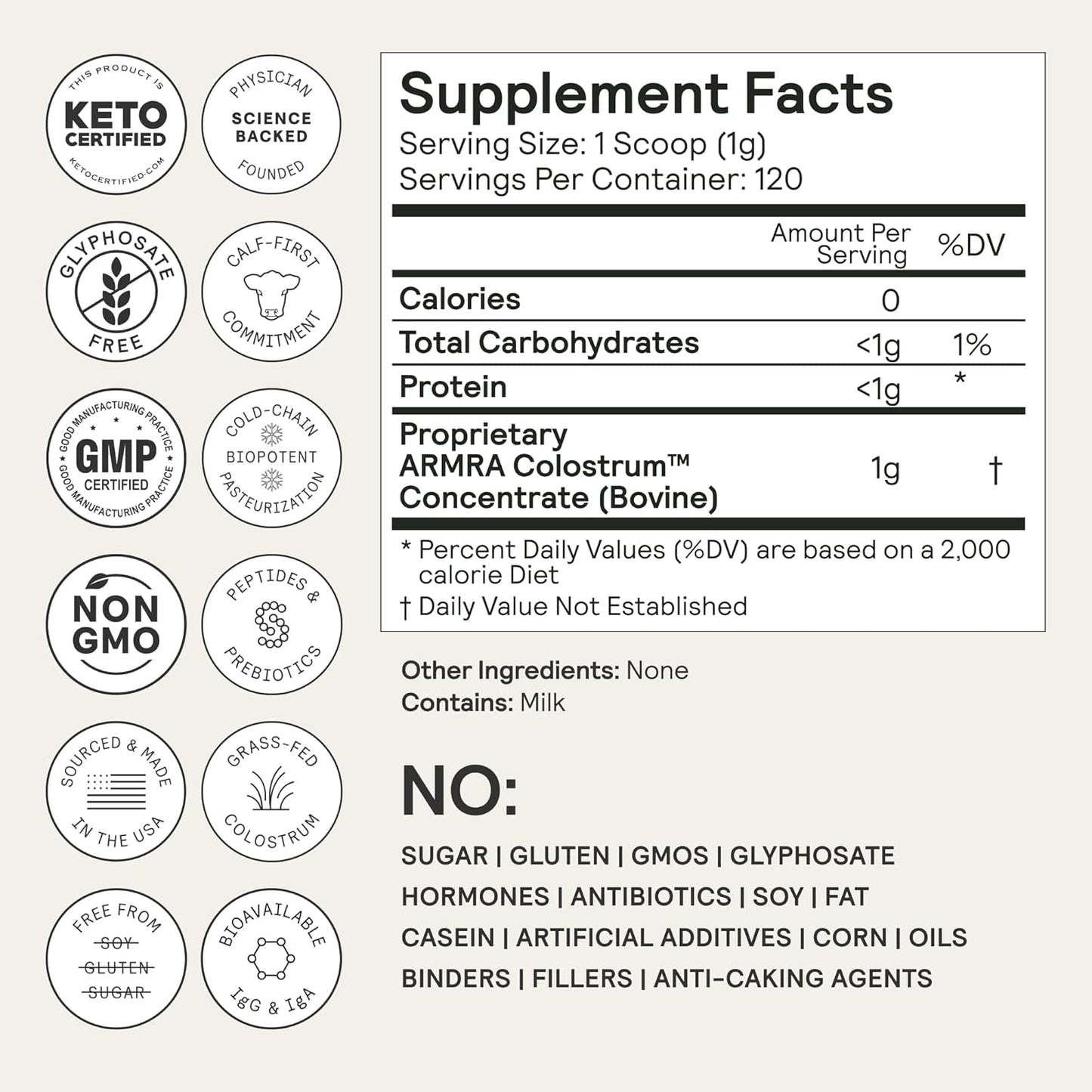 ARMRA Colostrum Powder | Unflavored | Gut Health & Bloating | Skin & Hair | Immunity | Keto, Gluten & Fat-Free | 120 Servings