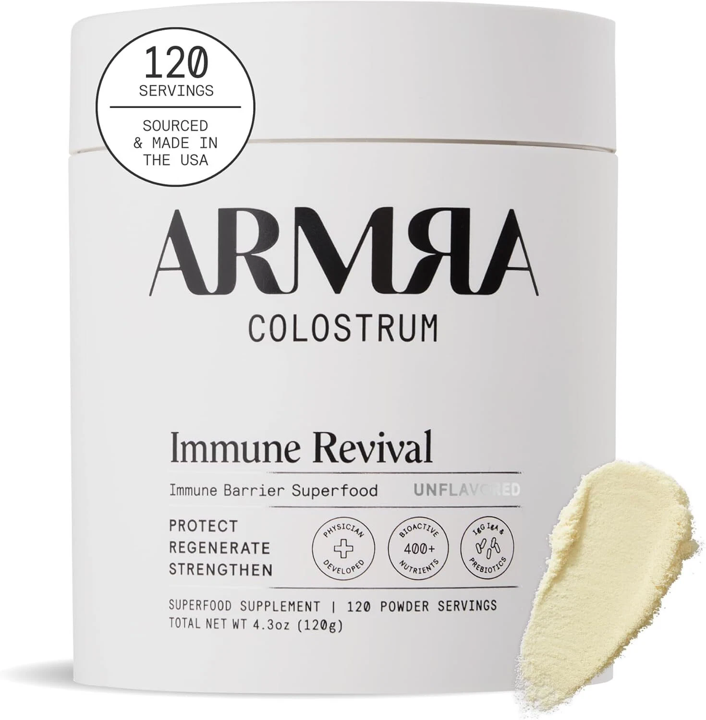 ARMRA Colostrum Powder | Unflavored | Gut Health & Bloating | Skin & Hair | Immunity | Keto, Gluten & Fat-Free | 120 Servings