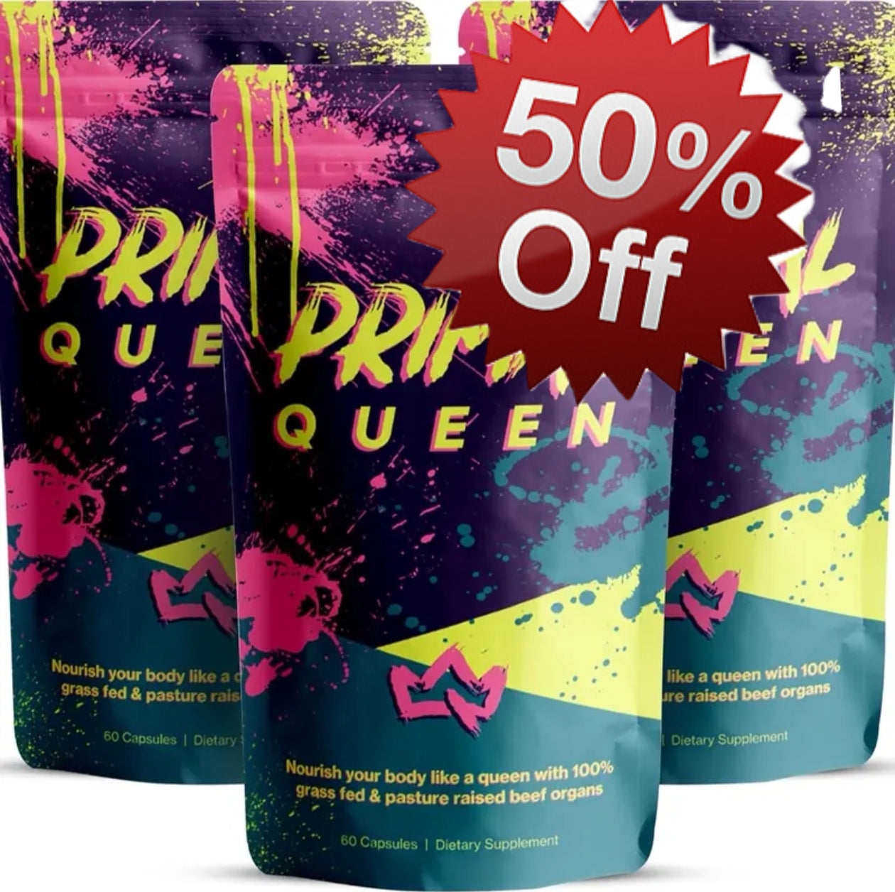 Primal Queen Female-Optimized Beef Organ Superfood Supplement (Beef Liver, Kidney, Heart, & 3 More) - 100% Grass Fed, Pasture Raised Cattle - Balance Hormones, Energy, & More for Women
