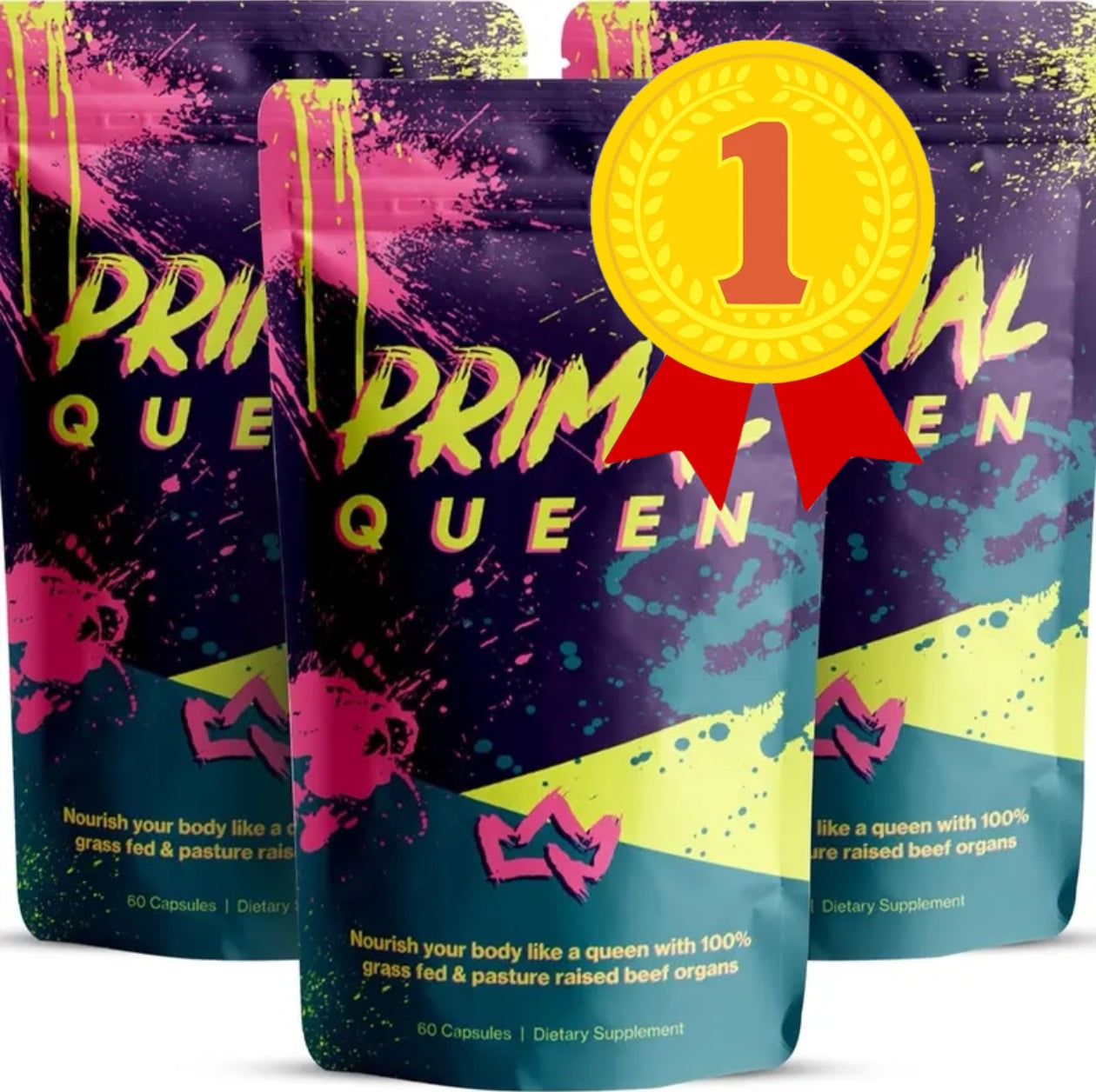 Primal Queen Female-Optimized Beef Organ Superfood Supplement (Beef Liver, Kidney, Heart, & 3 More) - 100% Grass Fed, Pasture Raised Cattle - Balance Hormones, Energy, & More for Women