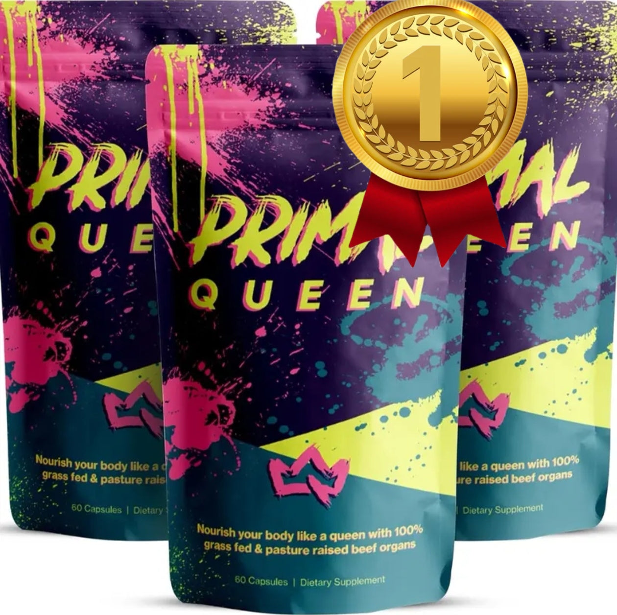 Primal Queen Female-Optimized Beef Organ Superfood Supplement (Beef Liver, Kidney, Heart, & 3 More) - 100% Grass Fed, Pasture Raised Cattle - Balance Hormones, Energy, & More for Women