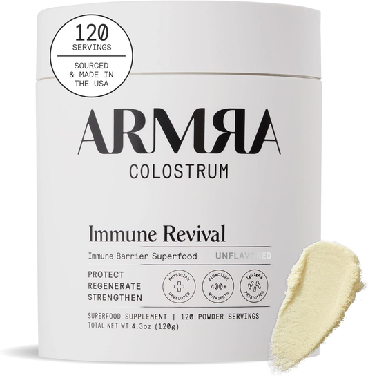 ARMRA Colostrum Powder | Unflavored | Gut Health & Bloating | Skin & Hair | Immunity | Keto, Gluten & Fat-Free | 120 Servings